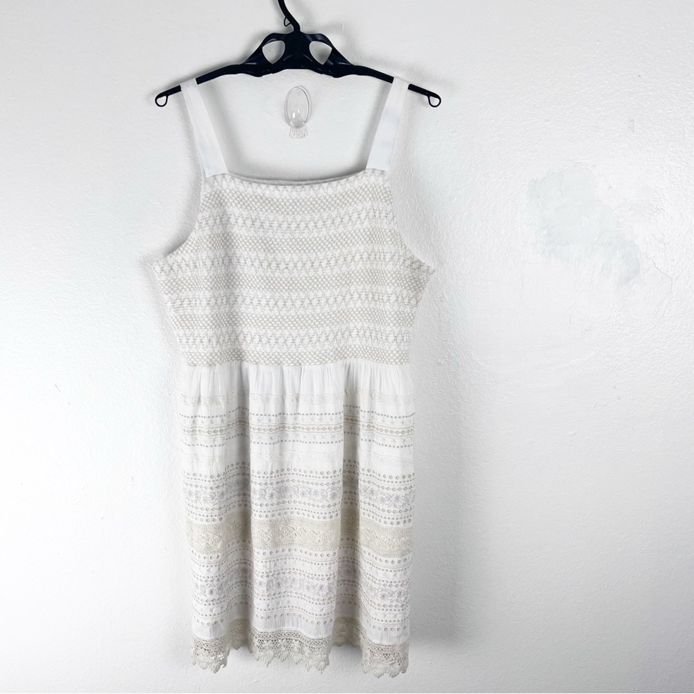 J. JILL Cream Tan Embroidered Lace Trim Lined Dress Size XLP Wedding Graduation